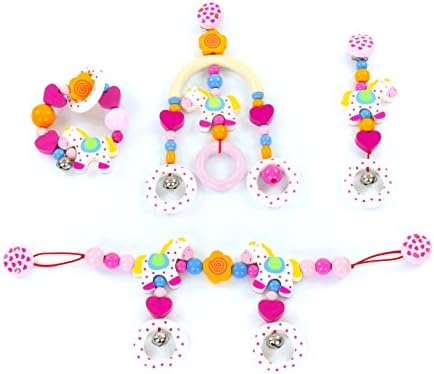 Baby Shower Gift Set: "Horse Series" Elastic Touch Ring, Pram Chain, Mini Trapeze & Clip Figure