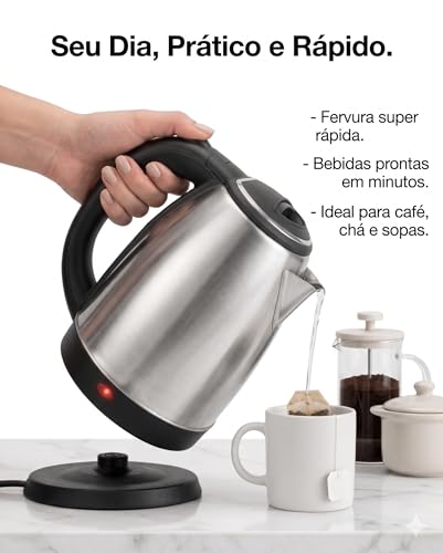 Chaleira Eletrica Inox 2L Desligamento Automatico Base 360 Aquecimento Rapido Cha Cafe Escolha 220V (220V)