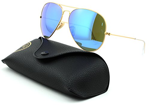 Ray-Ban RB3025 Aviator Large Metal Unisex Aviator Mirror Sunglasses (Matte Gold Frame/Crystal Green Mirror Blue Lens 112/17, 62)