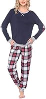 Ekouaer Women's Pajamas Sets Long Sleeve with Plaid Pants Soft Sleepwear O Neck 2 Piece Pjs Joggers Loung Set with Pockets
