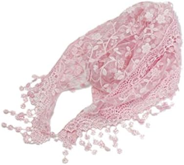 Women Scarf, Lace Tassel Sheer Floral Triangle Mantilla Scarf Chiffon Printed Silk Soft Shawl Scarf