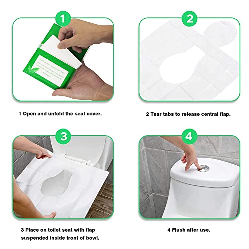 Sawanork 100 Pcs Flushable Paper Toilet Seat Covers for Adults and Kids, Disposable Travel Essential Accessories for Airplane, Road Trips, Camping
