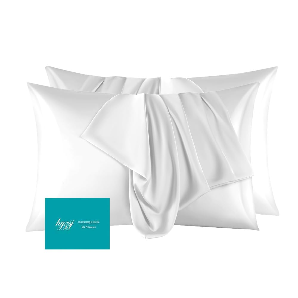 Photo 1 of 2 Pack Mulberry Silk Pillowcase for Hair and Skin Standard Size,Silk Pillowcase 20"X 26" with Hidden Soft Breathable Smooth Cooling Pillow Covers for Sleeping,Gifts for Women Men?White?