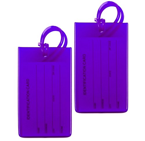 2 Packs Colorful Flexible Travel Luggage Tags for Baggage Bags / Suitcases - Name ID Labels Set for Travel - Purple