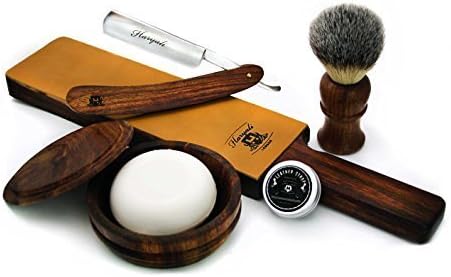 Shaving Brush,Leather Strop, Wooden Bowl,Soap & Leather Strop Paste