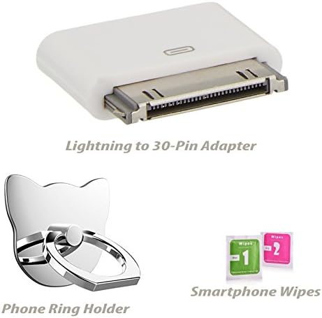 3-in-1 Cell Phone Accessories Pack | Lightning 8 Pin Female to 30 Pin Male Adapter Pack for iPhone, iPod, iPad with Cute Cat Ring Holder w Screen Cleaner Wipe by ME SUPERB