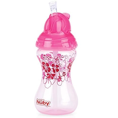 Nuby ID10241 PINK Pin Point Trinkhalmflasche PINK mit Clik-It Verschluss und auslaufsicherem Trinkhalm aus Silikon / ab 12 Mo