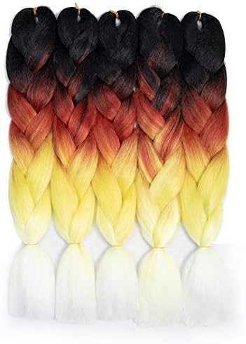 Ombre Kanekalon Braiding Hair Extensions 5Pcs/Lot 24" Ombre Jumbo Braiding Hair (Black-Red-Yellow-White)