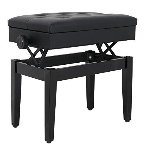 BBBuy Adjustable Wooden Piano Bench Stool with Sheet Music Storage Black, 17.7"-21.7" Height Adjustable Piano Bench