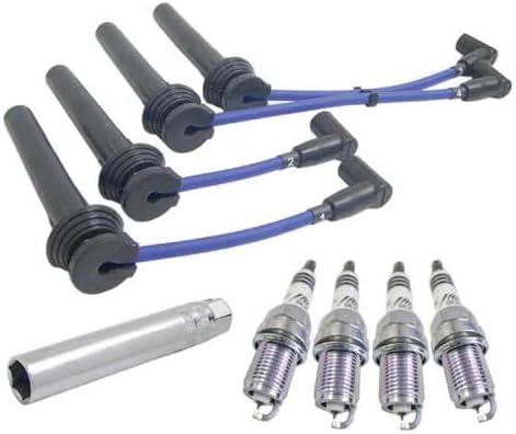 Spark Plugs & Blue Wires Plus Socket Compatible with Mini Cooper/Cooper S Hatchback & Convertible