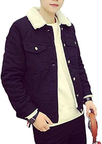 BYWX Men Thicken Sherpa Lined Slim Fit Fleece Winter Denim Trucker Jacket Coat