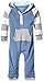 Burt's Bees Baby Baby Boy's Romper Jumpsuit, 100% Organic Cotton One-Piece Coverall, Blue Creek Rugby Stripe Sleeves, 18 Months