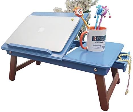 Onlineshoppee Wooden Foldable Laptop Table with Drawer Sky Blue