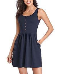 GUBERRY - Mini vestido corto sin mangas con botones para mujer