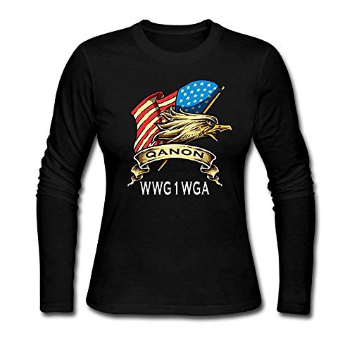 Women's Casual Cotton Q Anon Tshirt Long Sleeve Tee T Shirt O-Neck Tops and Blouses T-Shirt for Women Shirts Black XL