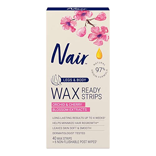 Nair Hair Remover Wax Ready Strips, Legs and Body Hair Removal Wax Strips, 40 C…
