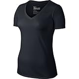 New Nike Women's Dri-FIT Cotton V-Neck Short Sleeve Tee 2.0 Black/Black Medium