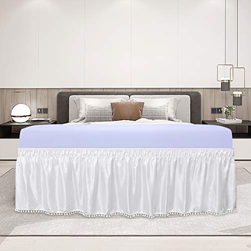 PureFit Satin Silk Pom Pom Ruffled Wrap Around Bed Skirt with