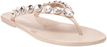Women's Vegan Jeweled Beachside Flat Jelly Sandals (7, Champagne)