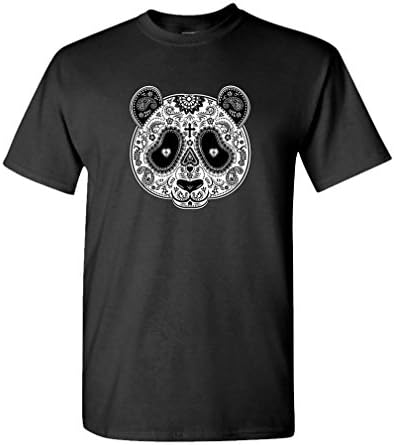PANDA MASK DAY OF THE DEAD - sugar skull - Mens Cotton T-Shirt, M, Black