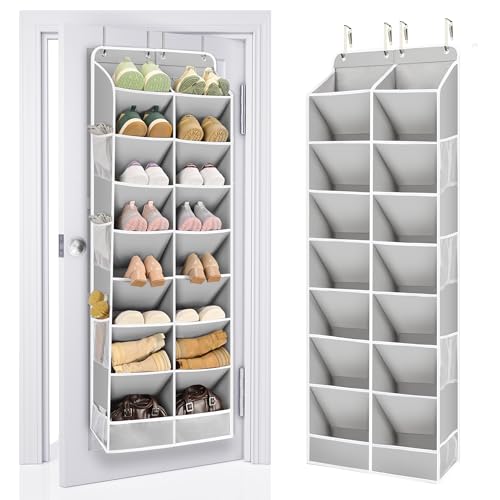 ULG Closet Shoe Organizer Fits 16-24 Pairs with Large Deep Pockets Narrow Shoe Rack Hanging Door Boot Rack Grey