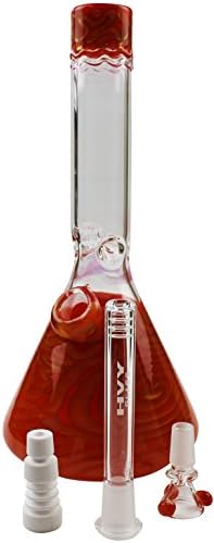 11.95" Tall Orange Swirly Beaker by HVY w/Dual Accessories