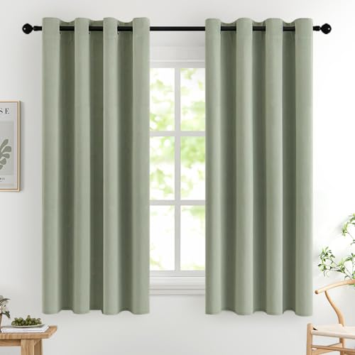 MIULEE Verdunklungsvorhänge Thermo Kurz Ösen 2er Set 140x145cm Salbei Grün