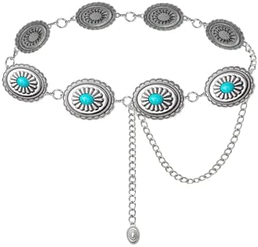 Turquoise Stone Western Concho Boho Chain Belt Boho Vintage Western Turquoise Stone Concho Chain Belt  main image 3