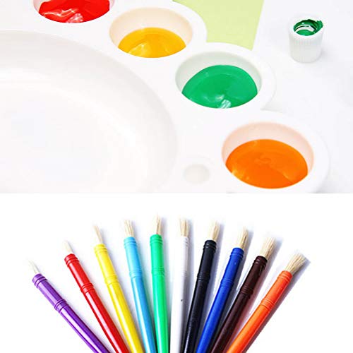 WODE Shop 11 Pieces Artist Paint Brushes Set, 10 Pieces Children Tempera Paint Brush with 1 Paint Tray Palette Plastic Hog Bristle Brushes for Watercolor Oil Acrylic Painting Students Kids Beginners