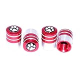 Cutequeen Paw Print - Black base Tire Air Valve Caps Fit All Schrader valve(Pack of 4)-Red and White