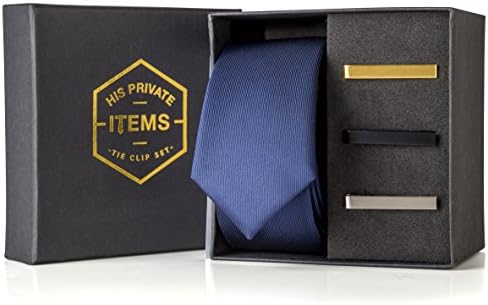 Navy Blue Skinny Tie 2" - Thin Necktie Clip Set 1.5" - 3 pcs