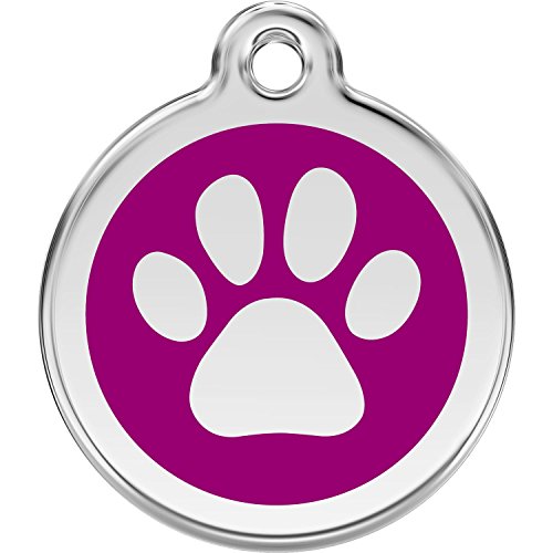 Red Dingo Personalized Paw Print Pet ID Dog Tag (Large Purple)