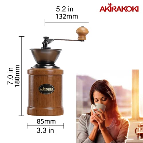 AKIRAKOKI Manual Coffee Grinder Wooden Coffee Bean Mill with Cast Iron
