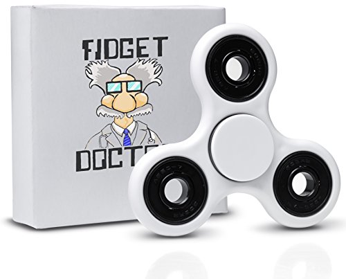 Fidget Spinner / Tri Spinner - Long Spintime - Injection Molded Design - Non-3D Printed. Hybrid Ceramic Bearings with Quality Guarantee, by FidgetDoctor (White)