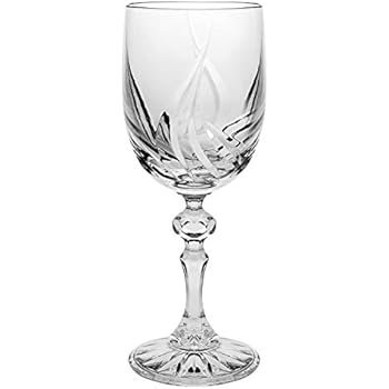 Wine Glasses - Red or White or Water - Cut Crystal - Set of 6 - Stemmed - Goblet - Glass is 9 oz. - by Barski - Made in Europe