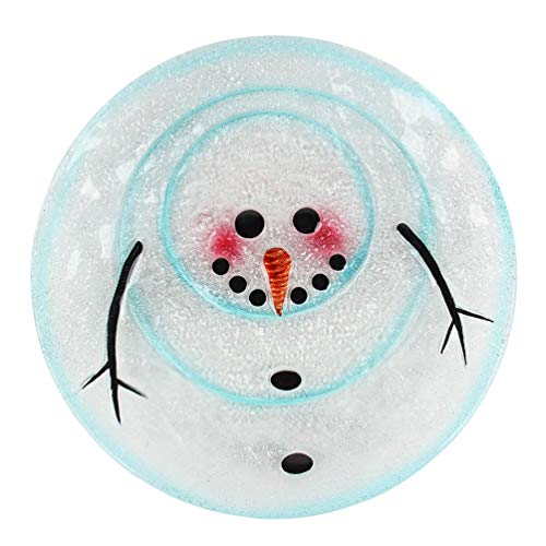 HONGLAND Christmas Decorative Glass Plate White Snowman Serving Plate Santa Decor for Home Kitchen Living Room 12 Inch