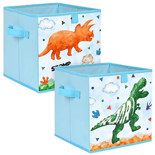 Dinosaur Cube Storage Bins 2 Pack Fabric Foldable Storage Cubes Organizer for Kids Blue