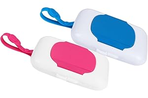 GLEAVI 2Pcs Baby Wipe Dispenser Portable Wet Wipe Holder with Lid Refillable Tissue Container Baby Tissue Case for Stroller Travel Bathroom Pink Blue