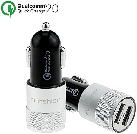 Quick Charge 2.0 Runshion Dual-Port Car Charger with LED lights for LG G5, Samsung Galaxy S7/S6/Edge, Nexus 6P/5X, iPhone | Qualcomm Certified-Silver