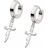 316L Stainless Steel Lightning Bolt Dagger Dangling Huggie Hoop Earrings, Sold as a Pair