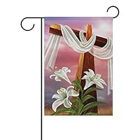 YZGO Easter Resurrection Cross Lily Garden Flag Home Polyester Fabric Welcome House Yard Banner,28x40 Inch