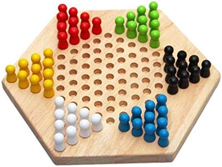 Cikuso Traditional Hexagon Wooden Chinese Checkers Family Game Set