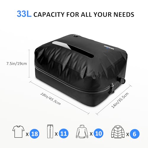 UOEPOWA Vacuum Bags for Travel with Wireless Pump, 180° Open Zipper, IPX8 Waterproof Durable, See-Through Window, 33L Recycled Space Saver Compression Bags for Backpack, Suitcase, Home Storage, 1-Pack
