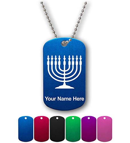 Military Style ID Tag, Menorah, Personalized Engraving Included