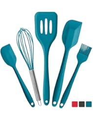StarPack Premium Silicone Kitchen Utensils Set (5 Piece) - High Heat Resistant to 600Â°F, Hygienic One Piece Design Large and Small Spatulas, Whisk & Basting Brush (Teal Blue)