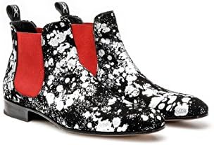 Customized Shoes - Silver Spray Pattern Leather Chelsea Boot - Man
