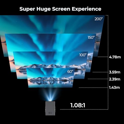 [2000 ANSI Lumens] Native 1080P Smart Outdoor Video Projector 4K 8K, Android 14 Projecteur Exterieur with HiFi Sound, Auto Focus & Keystone, WiFi 6 Bluetooth Home Theater for iPhone/Netflix X7