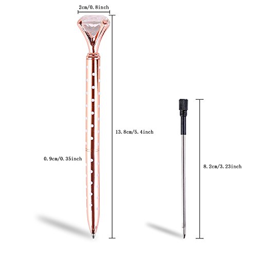 Diamond Ballpoint Pen - (5 Pack) Rose Gold Pens with Big Diamond/Crystal and Metal Ball-Point Fun Bling Crystal Pen for Stylish Fancy Office Supplies, Black Ink