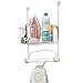 mDesign Metal Over Door Ironing Board Holder with Large Storage Basket - Holds Iron, Board, Spray Bottles, Starch, Fabric Refresher - for Laundry, Utility Room, Garage - Satin
