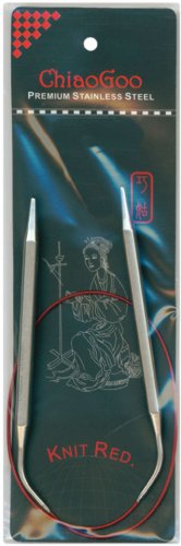 Chiaogoo Stainless Steel Regular Red Circular Knitting Needles: US Size 1, 24-Inch Cable (Metric Size 2.25, 60cm Cable)